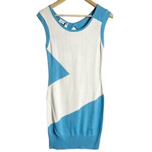 Piper & Blue White Blue Colorblock Sleeveless Sweater Mini Dress Size Small